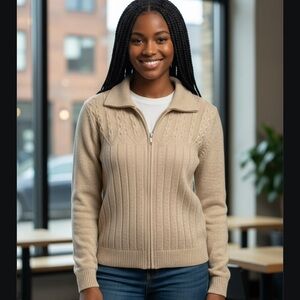 Alfred Dunner Cream Cardigan Sweater with Cable Knit​